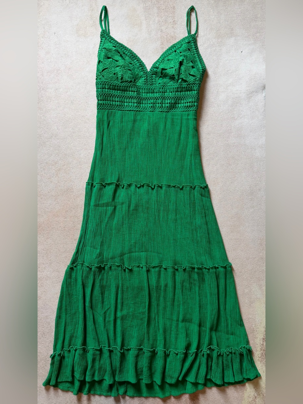 Green Midi Dress with Crochet Top